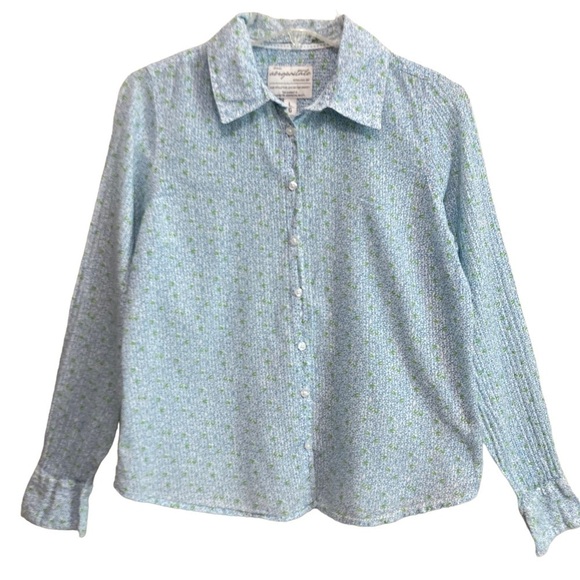 Aeropostale Button-Up Floral Blouse Top Size Large Blue Floral - Picture 1 of 10